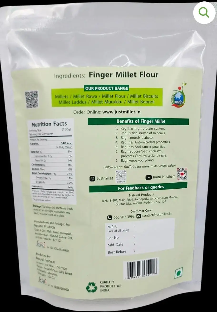 FINGER MILLET FLOUR 500 GM 2 FINGER MILLET FLOUR 500 GM - Image 2