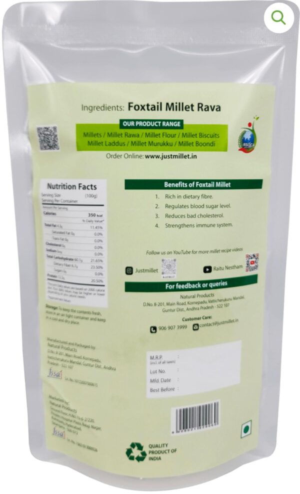 FOXTAIL MILLET RAVA 500GM - Image 2