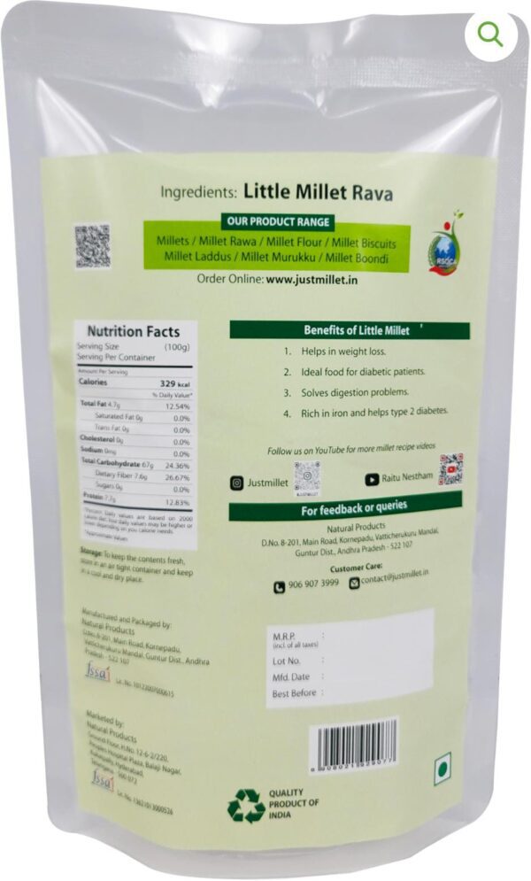LITTLE MILLET RAVA 500GM - Image 2