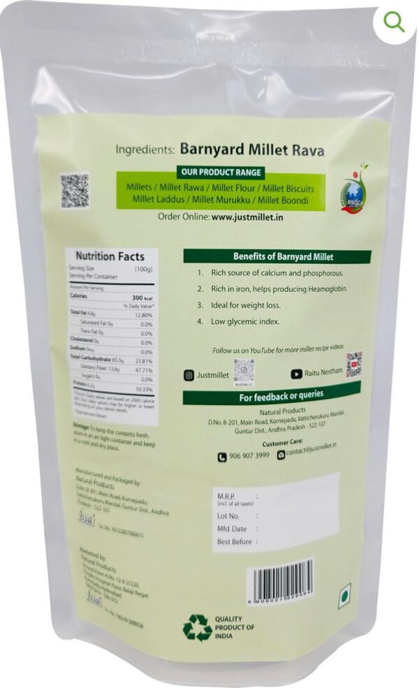 BARNYARD MILLET RAVA 500GM - Image 2
